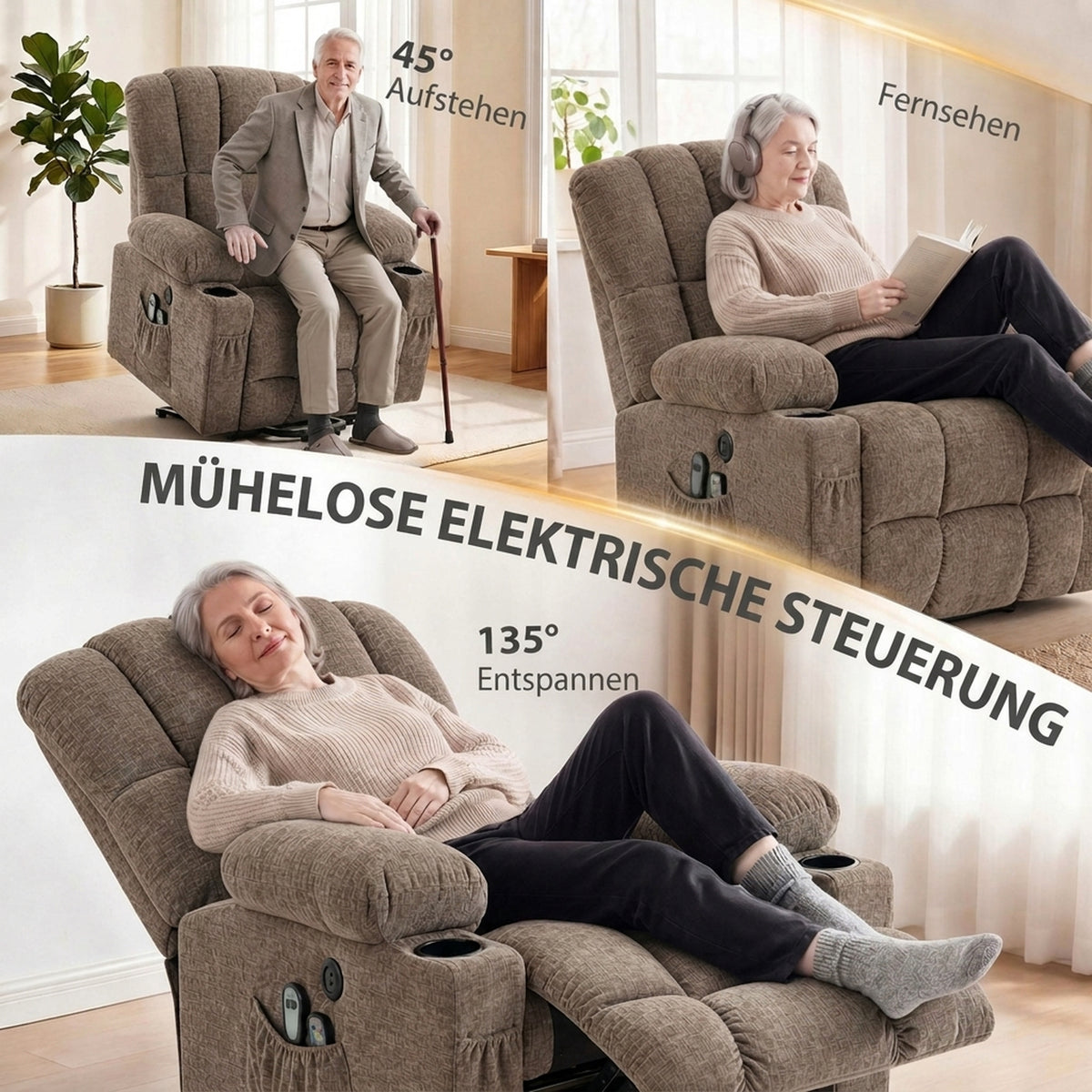 Elektrischer Aufstehsessel mit Massage und Wärme