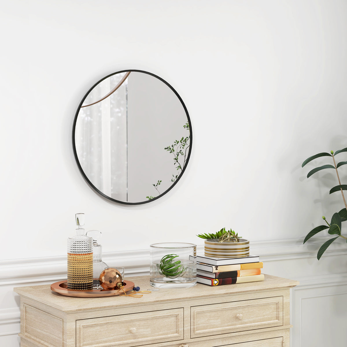 Runder Wandspiegel mit Aluminiumrahmen, Ø 61 cm