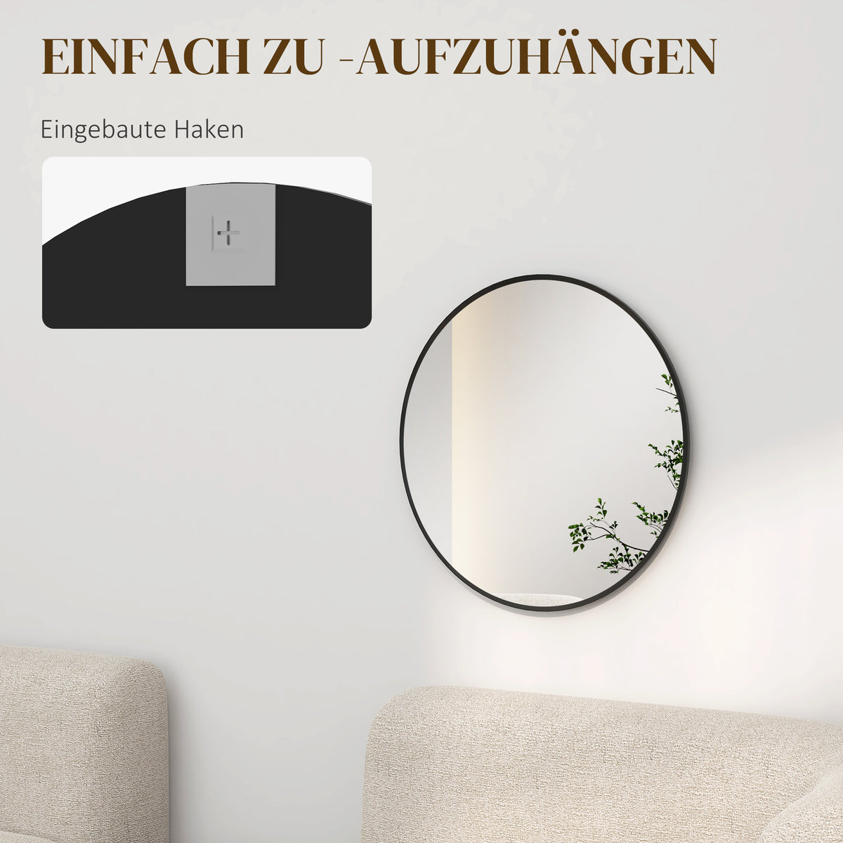 Runder Wandspiegel mit Aluminiumrahmen, Ø 61 cm