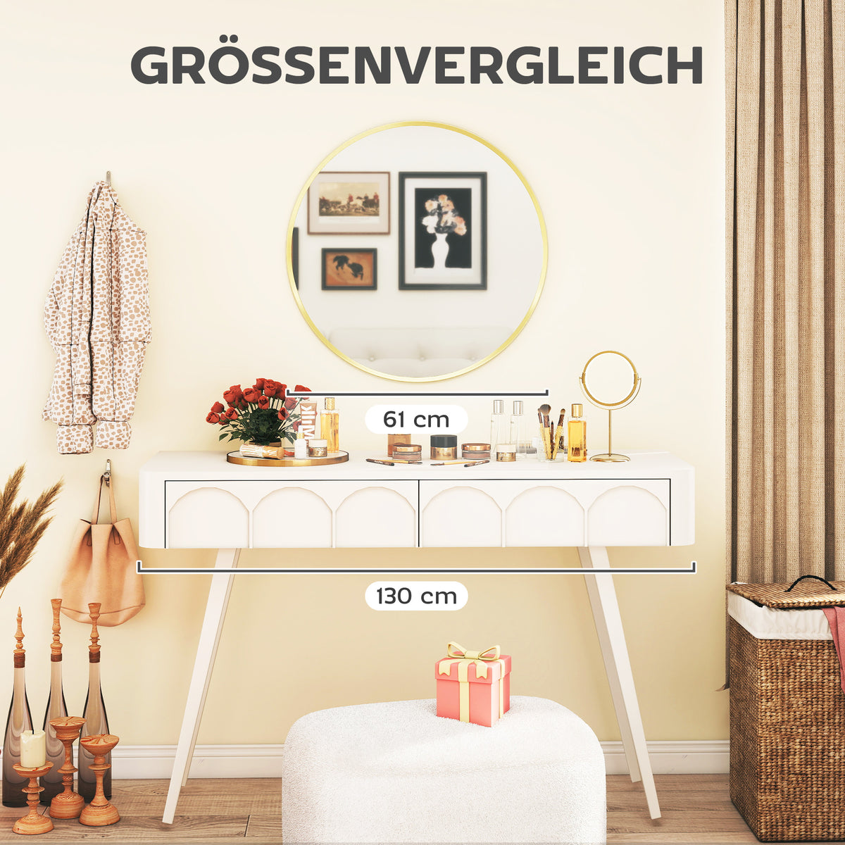 Runder Wandspiegel mit Aluminiumrahmen, Ø 61 cm