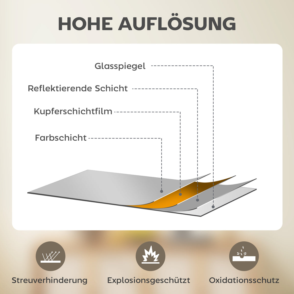 Runder Wandspiegel mit Aluminiumrahmen, Ø 61 cm