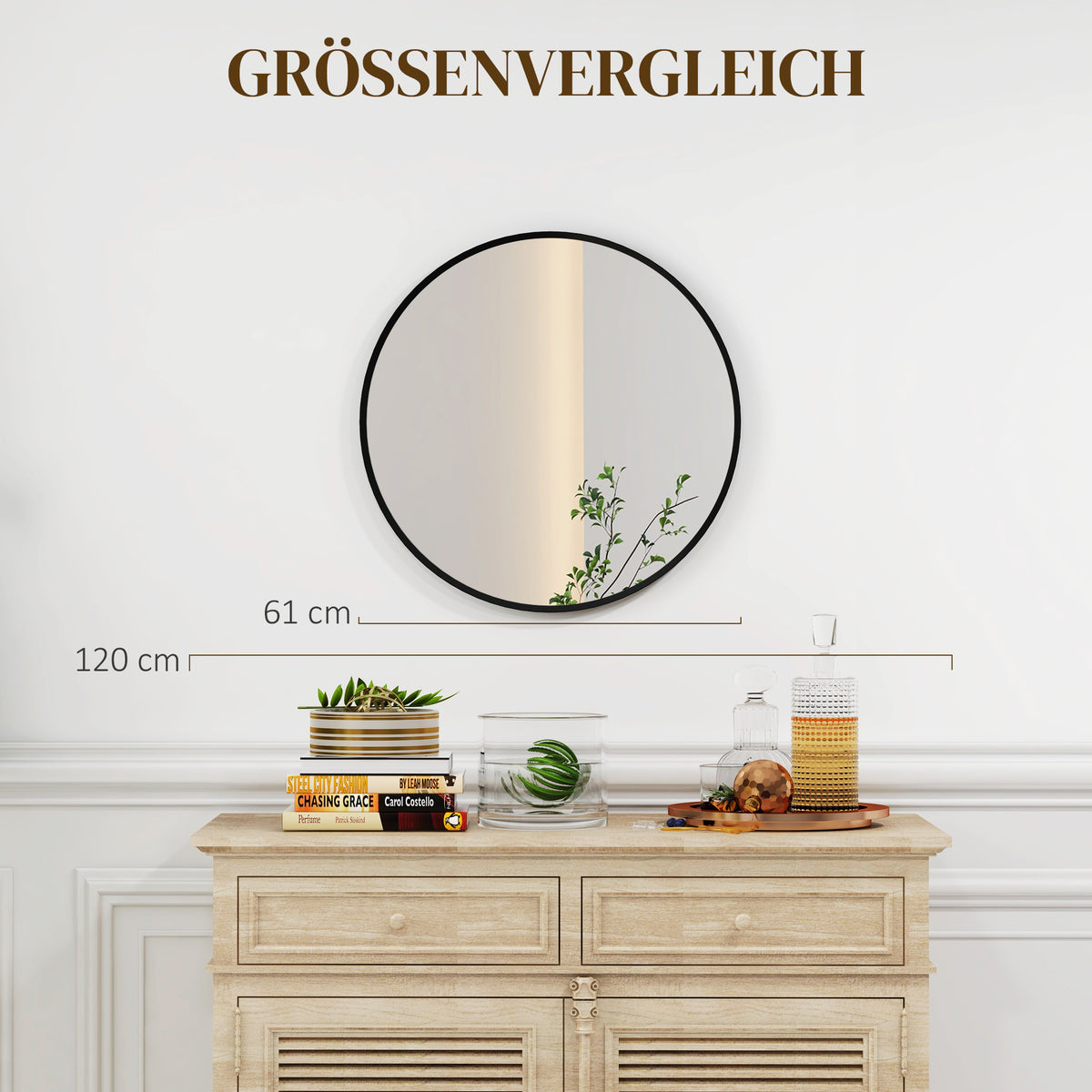 Runder Wandspiegel mit Aluminiumrahmen, Ø 61 cm