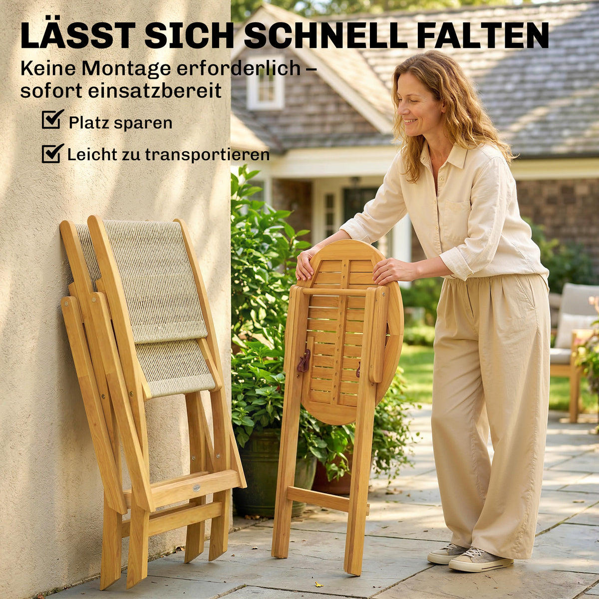 Klappbares Balkonmöbel-Set aus Akazienholz