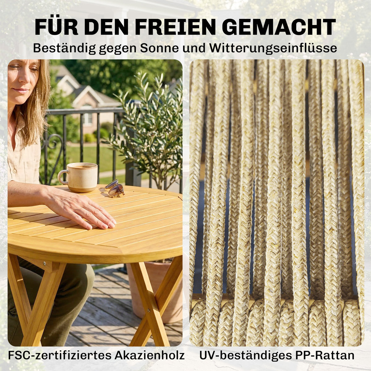 Klappbares Balkonmöbel-Set aus Akazienholz