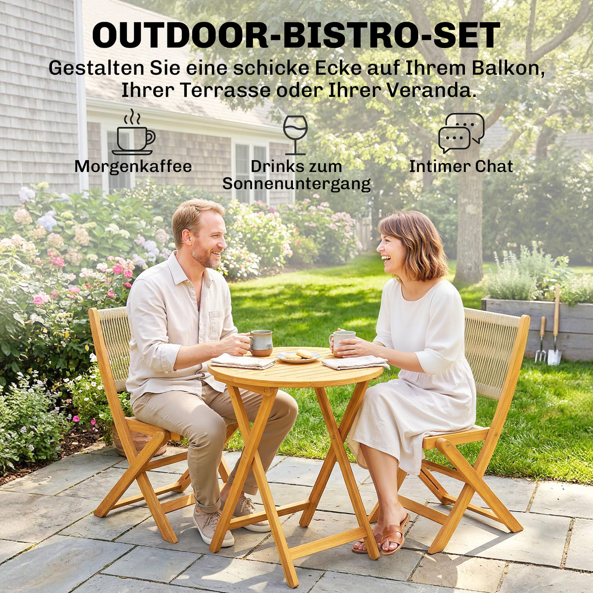 Klappbares Balkonmöbel-Set aus Akazienholz