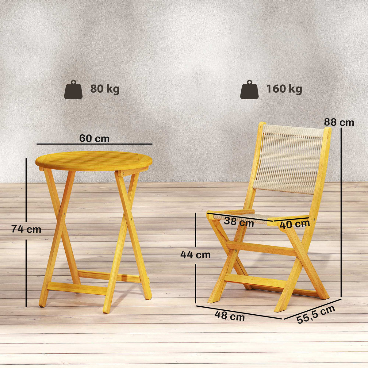 Klappbares Balkonmöbel-Set aus Akazienholz