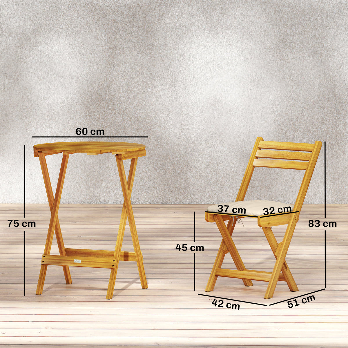 Klappbares Balkonmöbel-Set aus Akazienholz