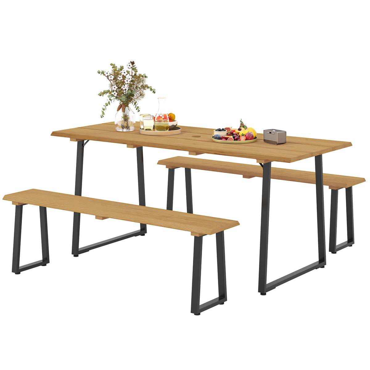 3-teiliges Gartenmöbel-Set mit Tisch und zwei Bänken