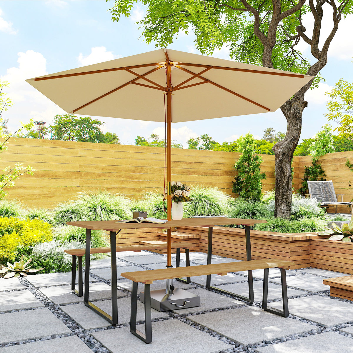 3-teiliges Gartenmöbel-Set mit Tisch und zwei Bänken