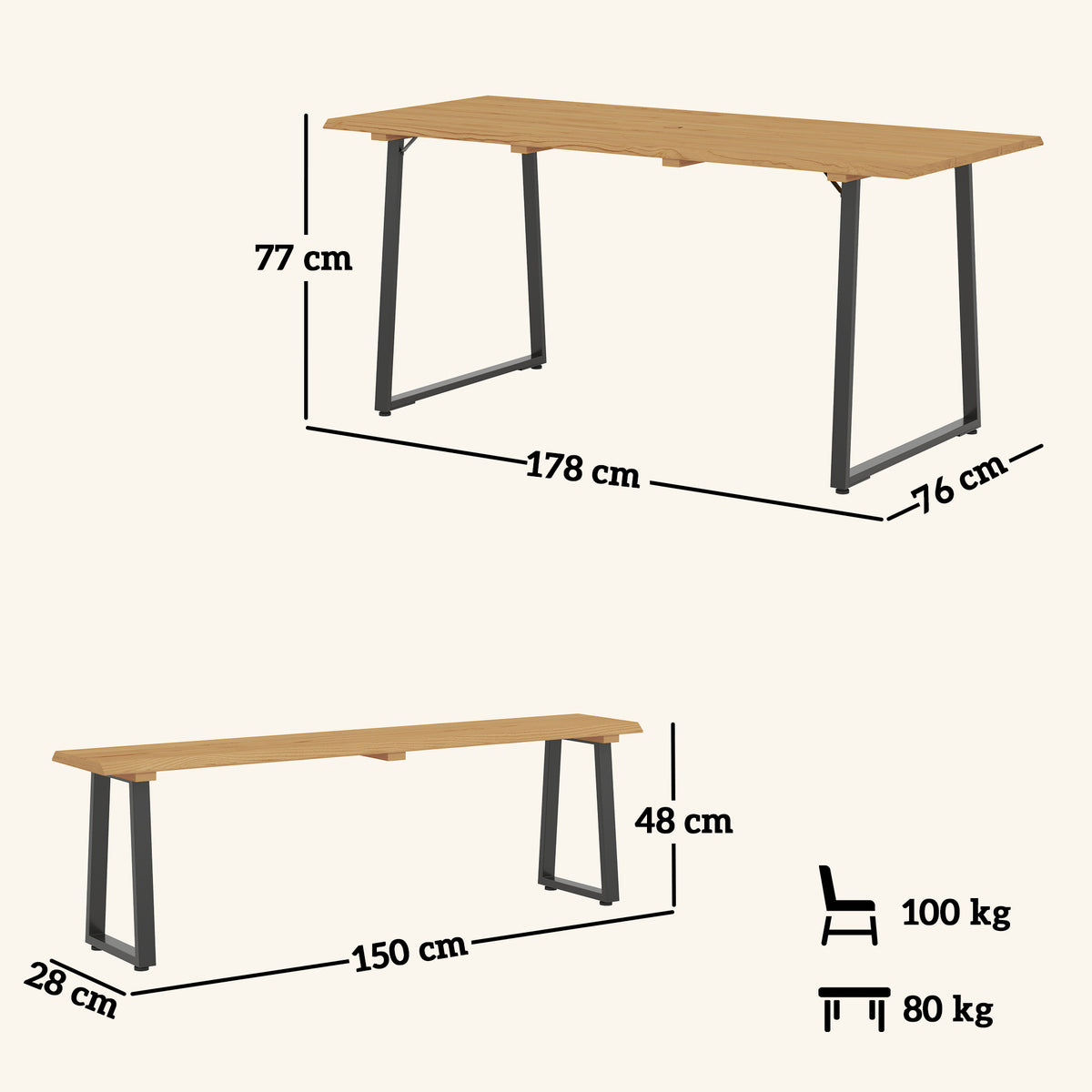 3-teiliges Gartenmöbel-Set mit Tisch und zwei Bänken
