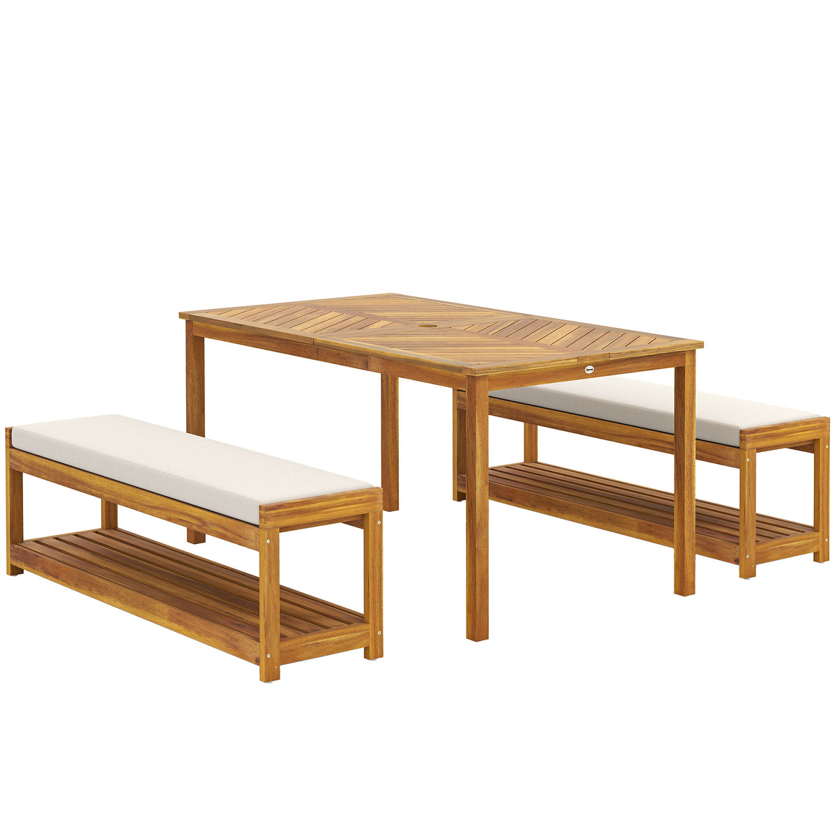 3-teiliges Gartenmöbel-Set mit Tisch und zwei Bänken