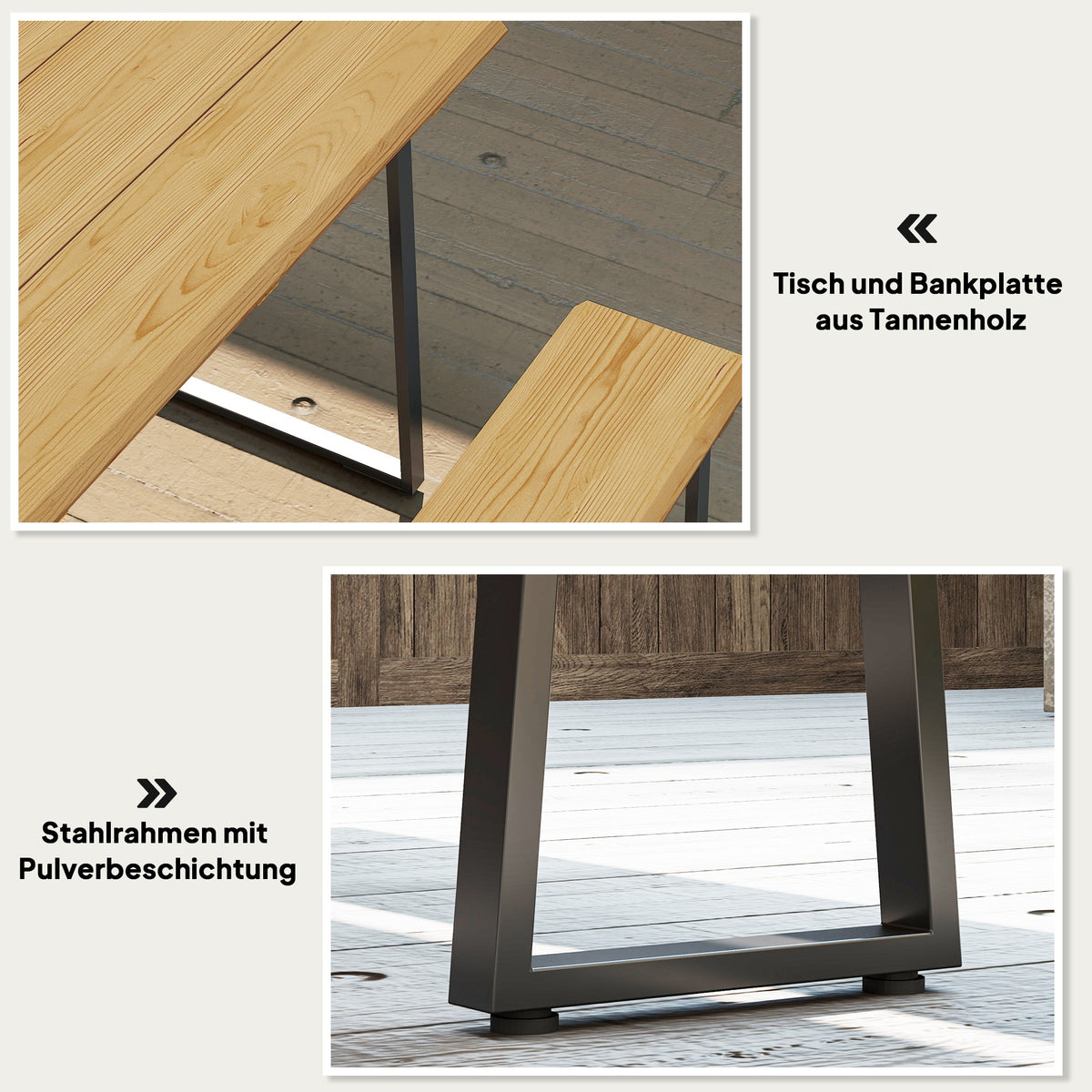 3-teiliges Gartenmöbel-Set mit Tisch und zwei Bänken