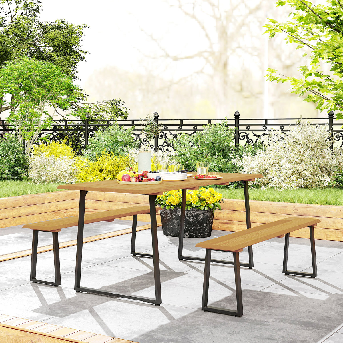 3-teiliges Gartenmöbel-Set mit Tisch und zwei Bänken