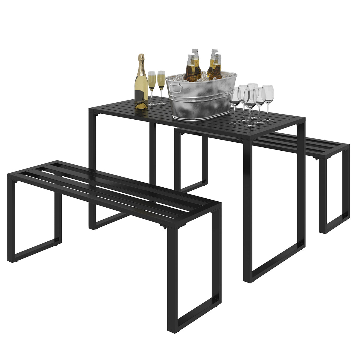 3-teiliges Gartenmöbel-Set mit Tisch und zwei Bänken