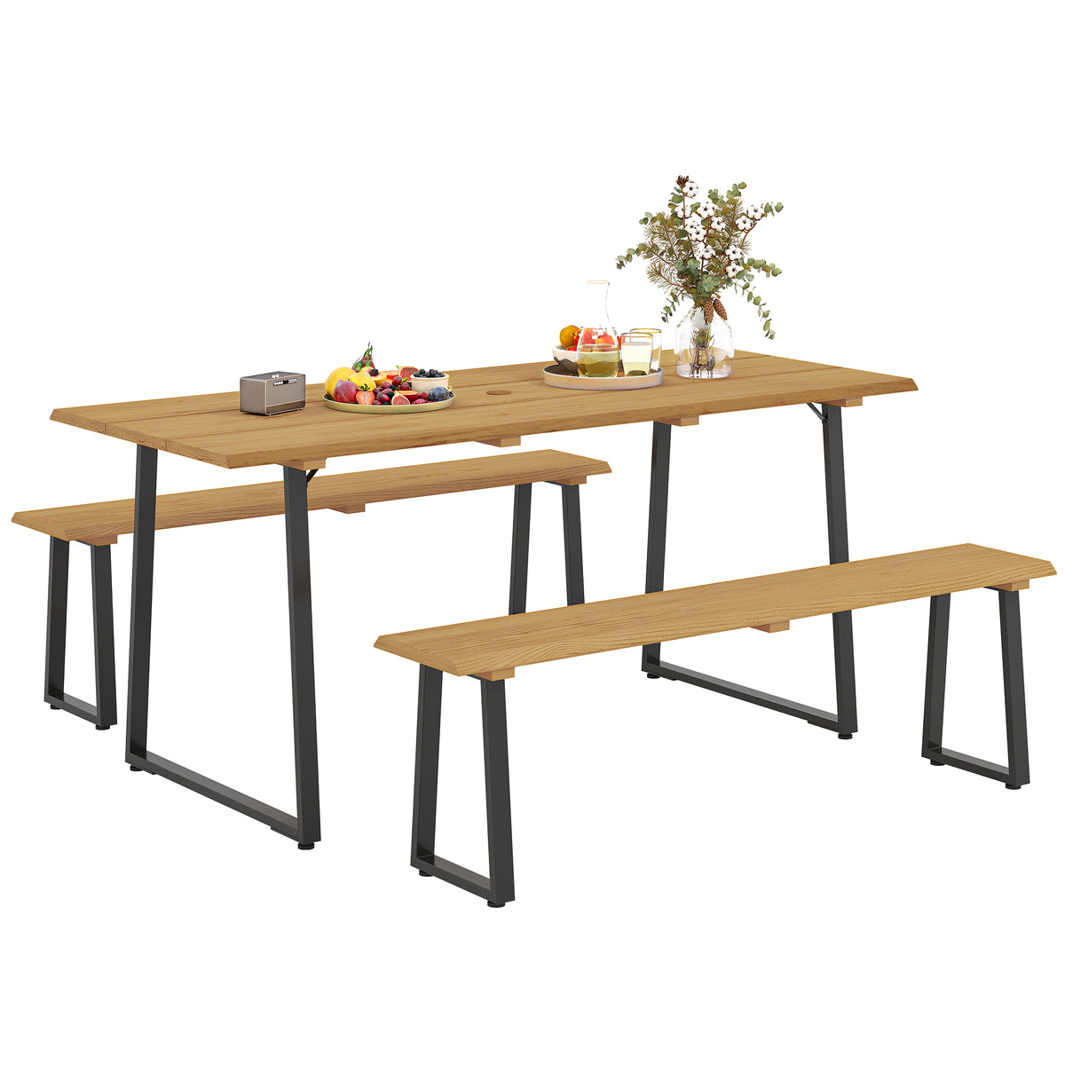 3-teiliges Gartenmöbel-Set mit Tisch und zwei Bänken