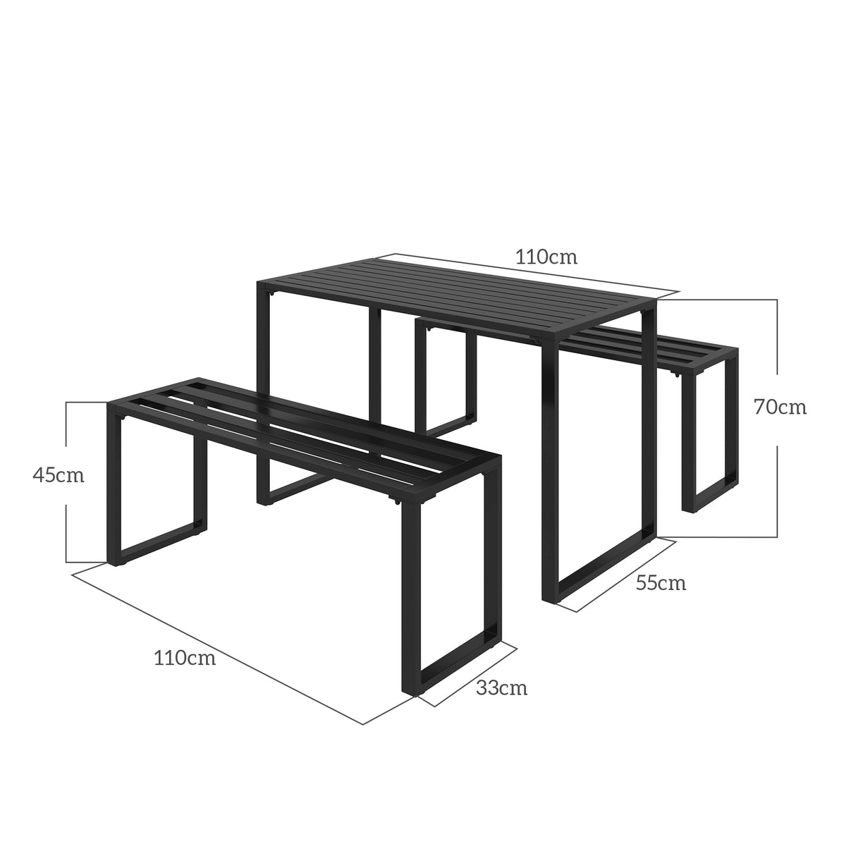 3-teiliges Gartenmöbel-Set mit Tisch und zwei Bänken