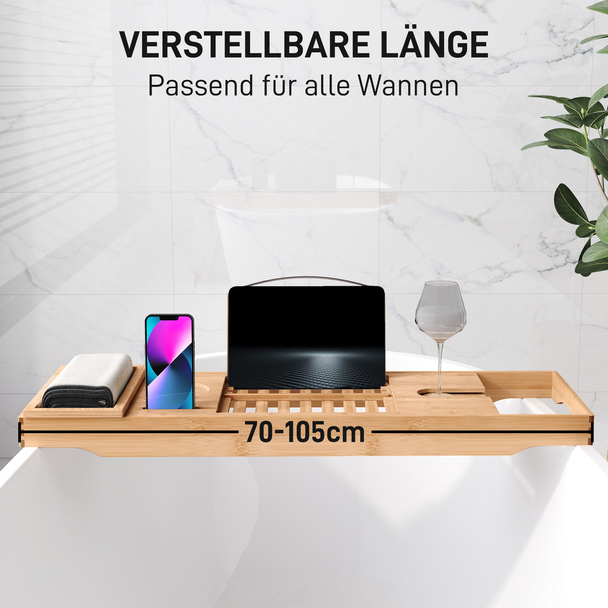 Badewannenablage aus Bambus mit Buchstütze