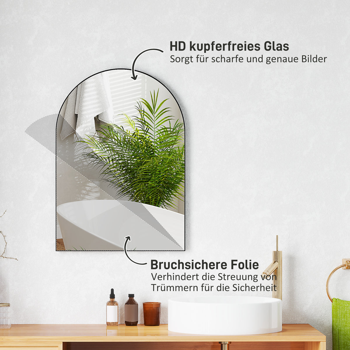 Badezimmerspiegel mit Bogenform und Aluminiumrahmen