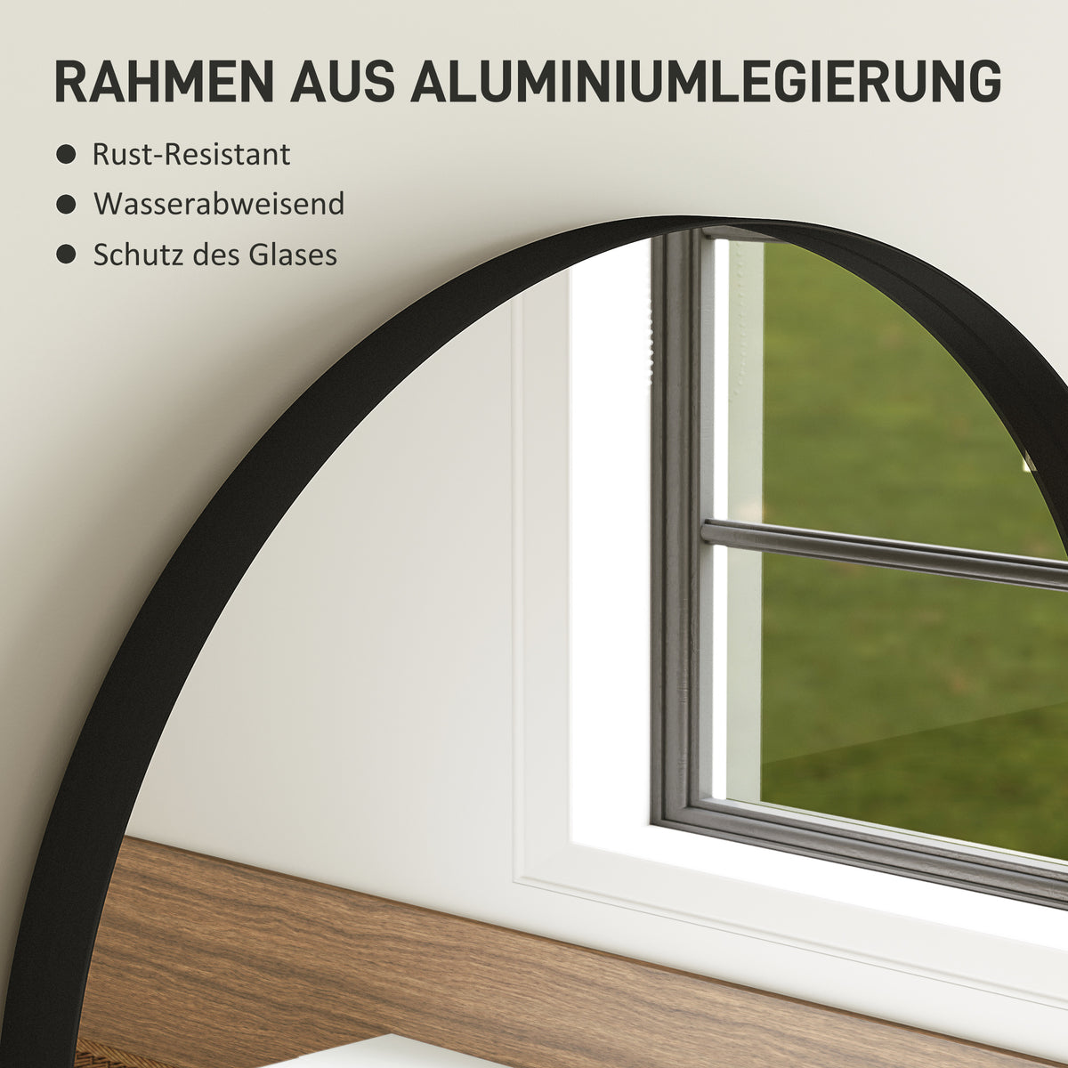 Badezimmerspiegel mit Bogenform und Aluminiumrahmen
