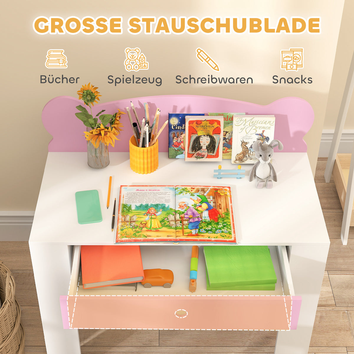 Kinderschreibtisch-Set mit Stuhl und Bärenlehne