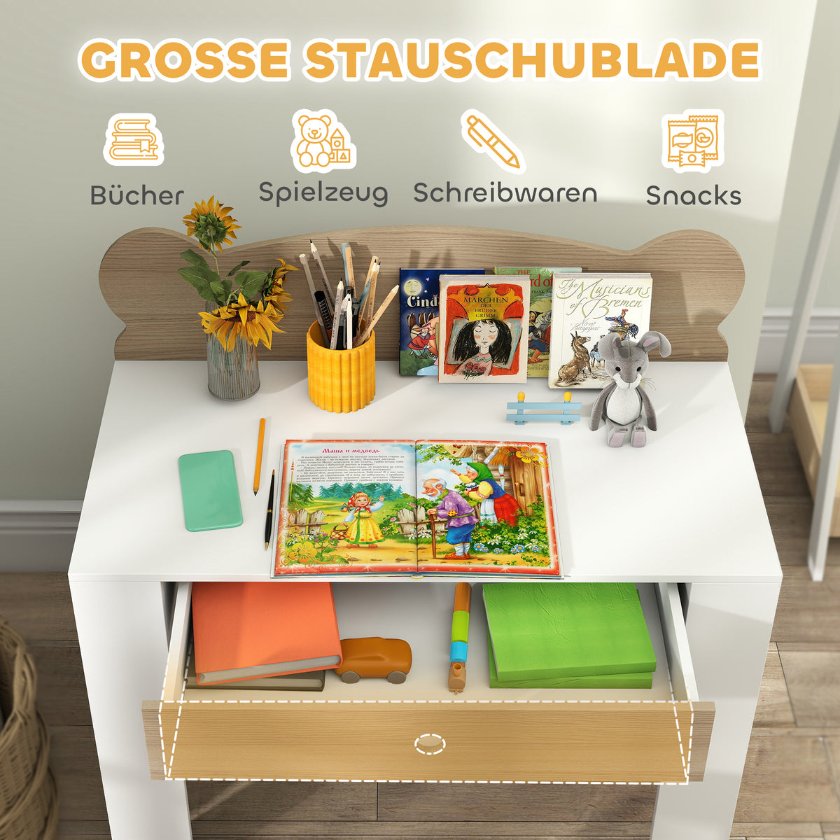 Kinderschreibtisch-Set mit Stuhl und Bärenlehne