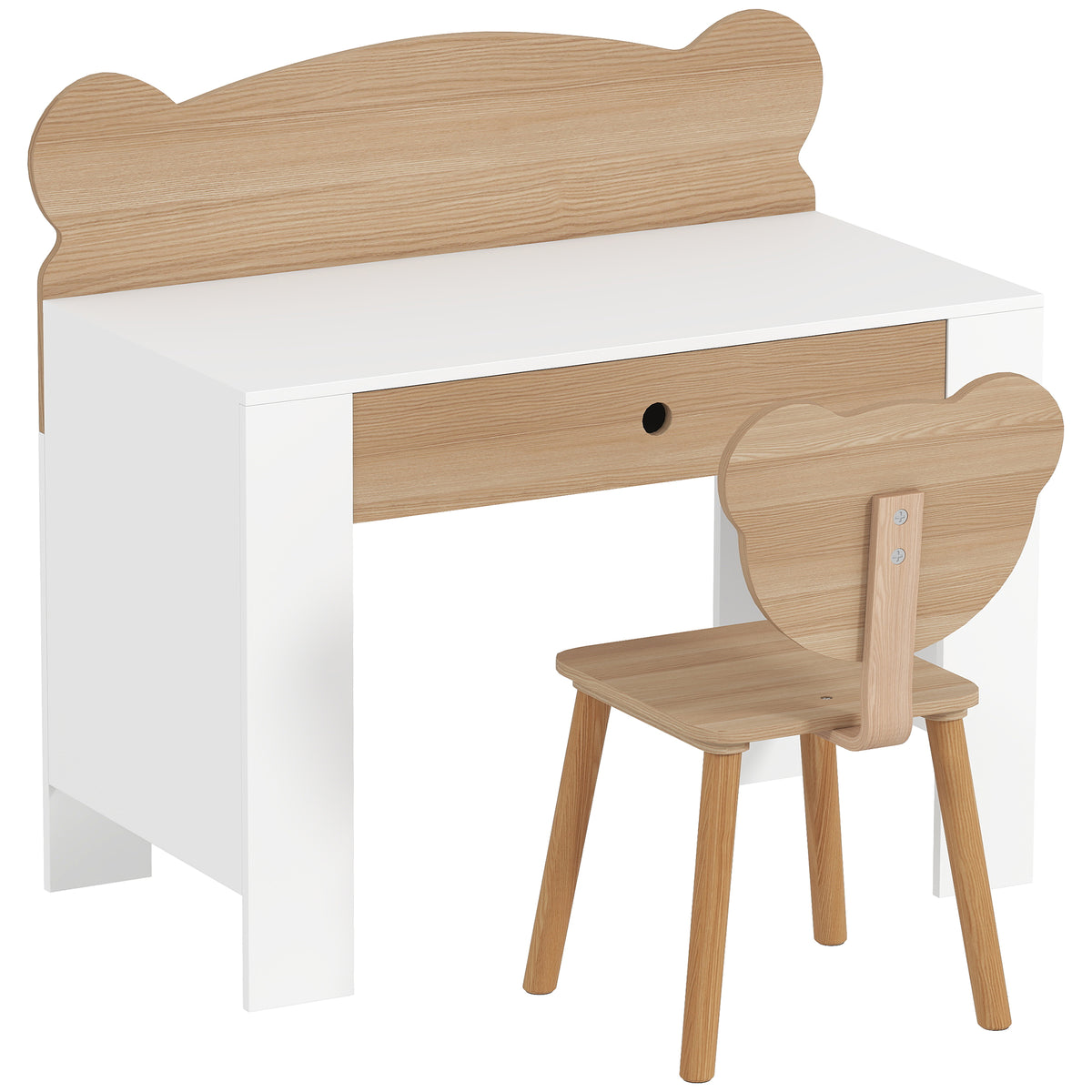 Kinderschreibtisch-Set mit Stuhl und Bärenlehne