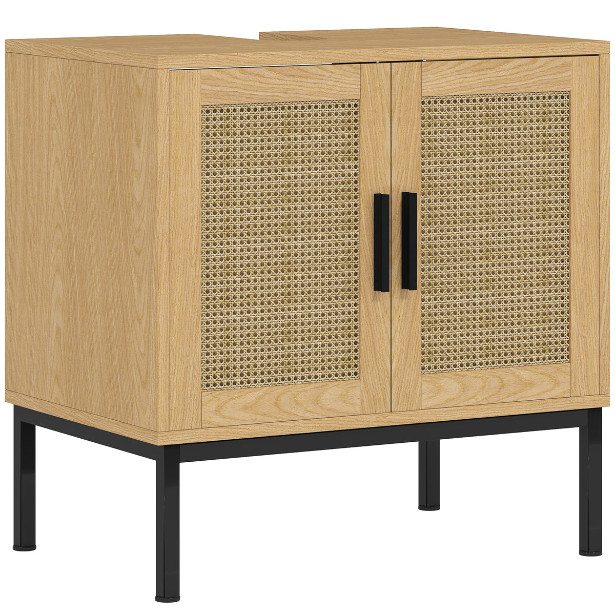 Waschbeckenunterschrank im Boho-Stil mit Rattan