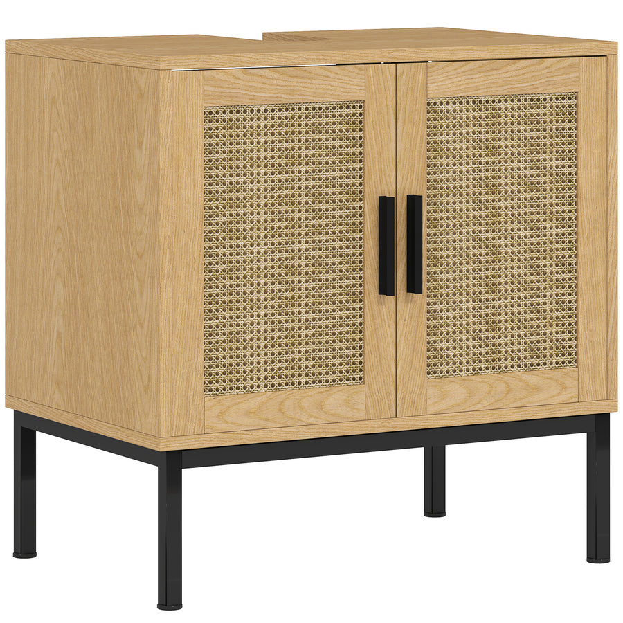 Waschbeckenunterschrank im Boho-Stil mit Rattan