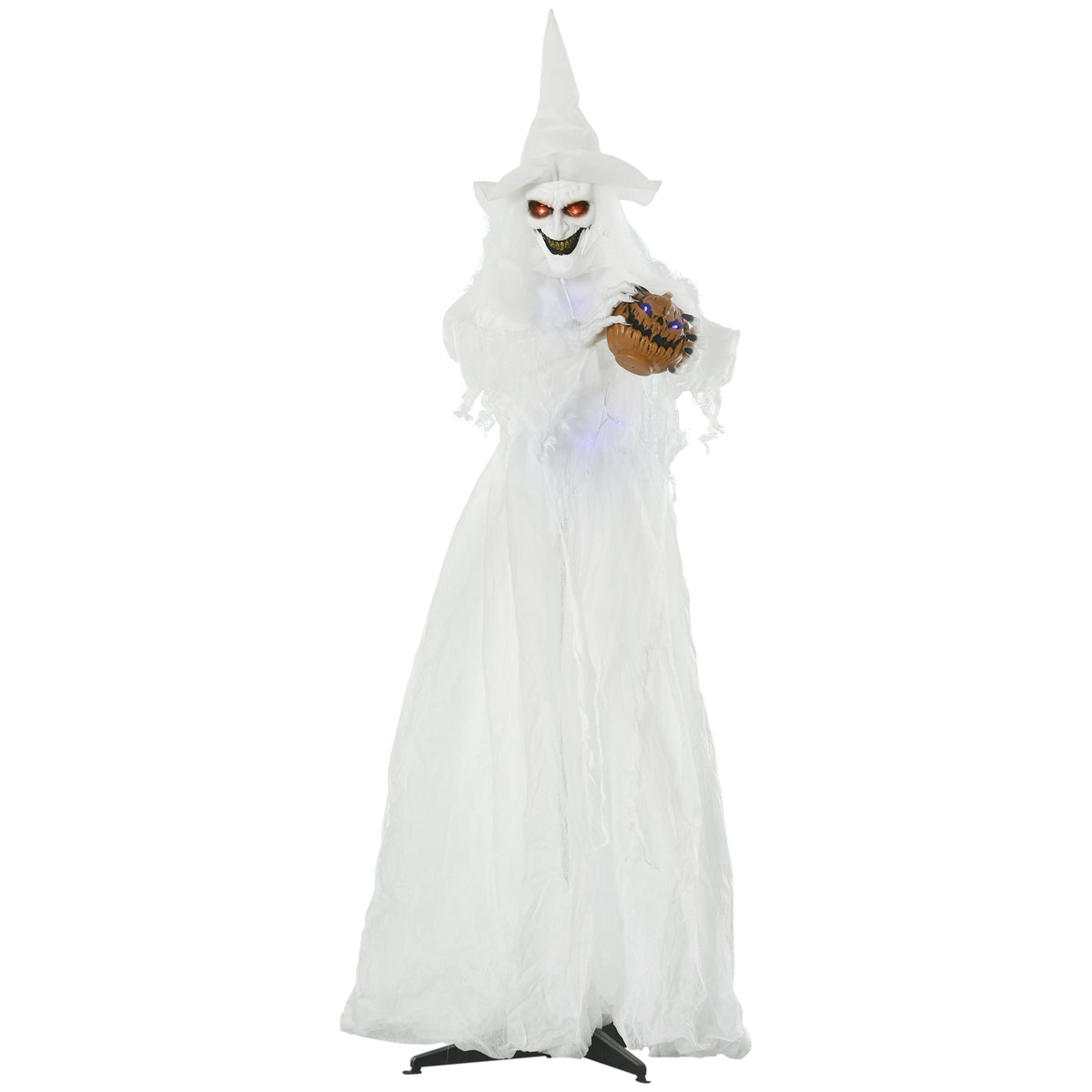 Halloween-Hexenfigur mit Kürbis und Leuchtaugen, 189 cm