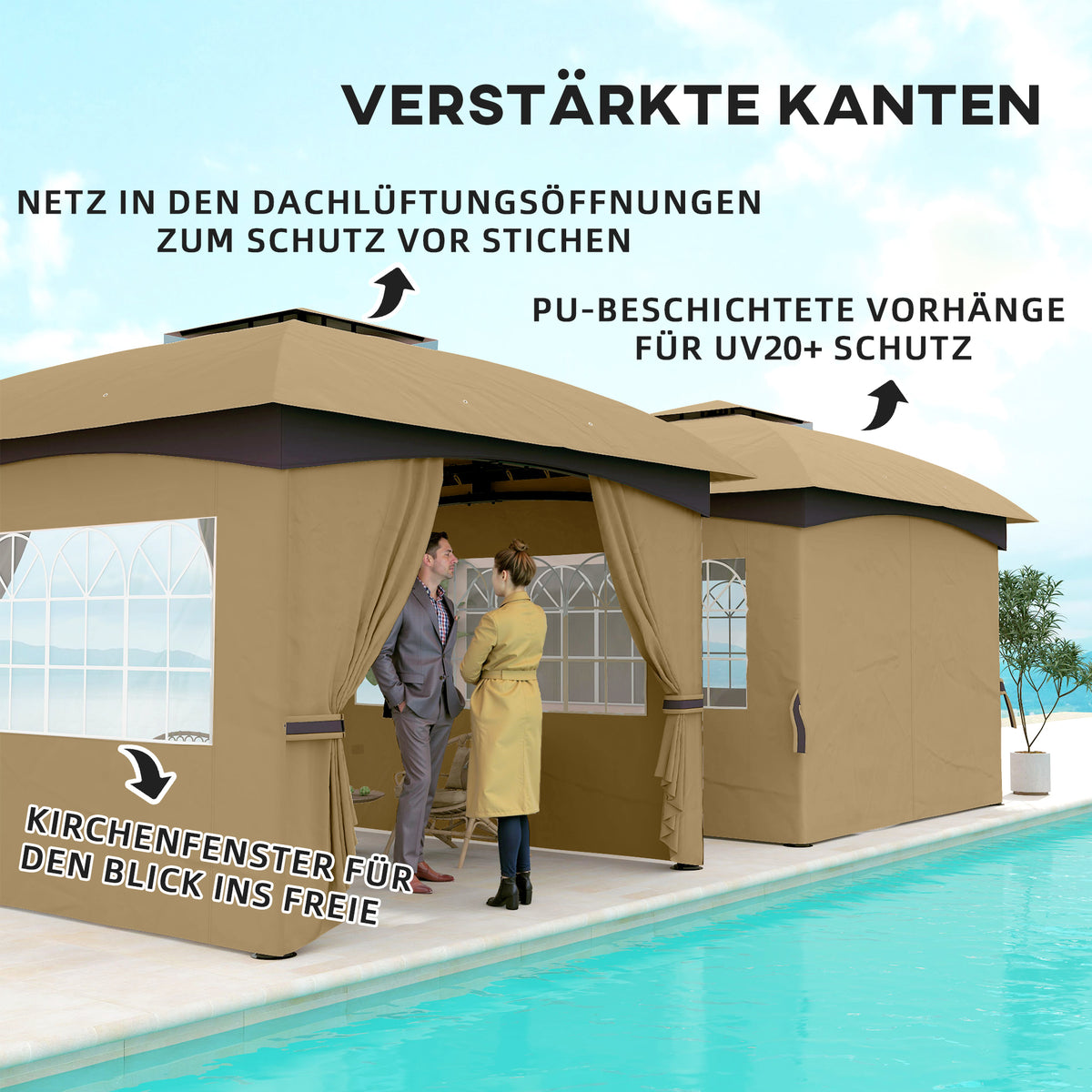Gartenpavillon mit Lüftungsdach und Bogenfenstern