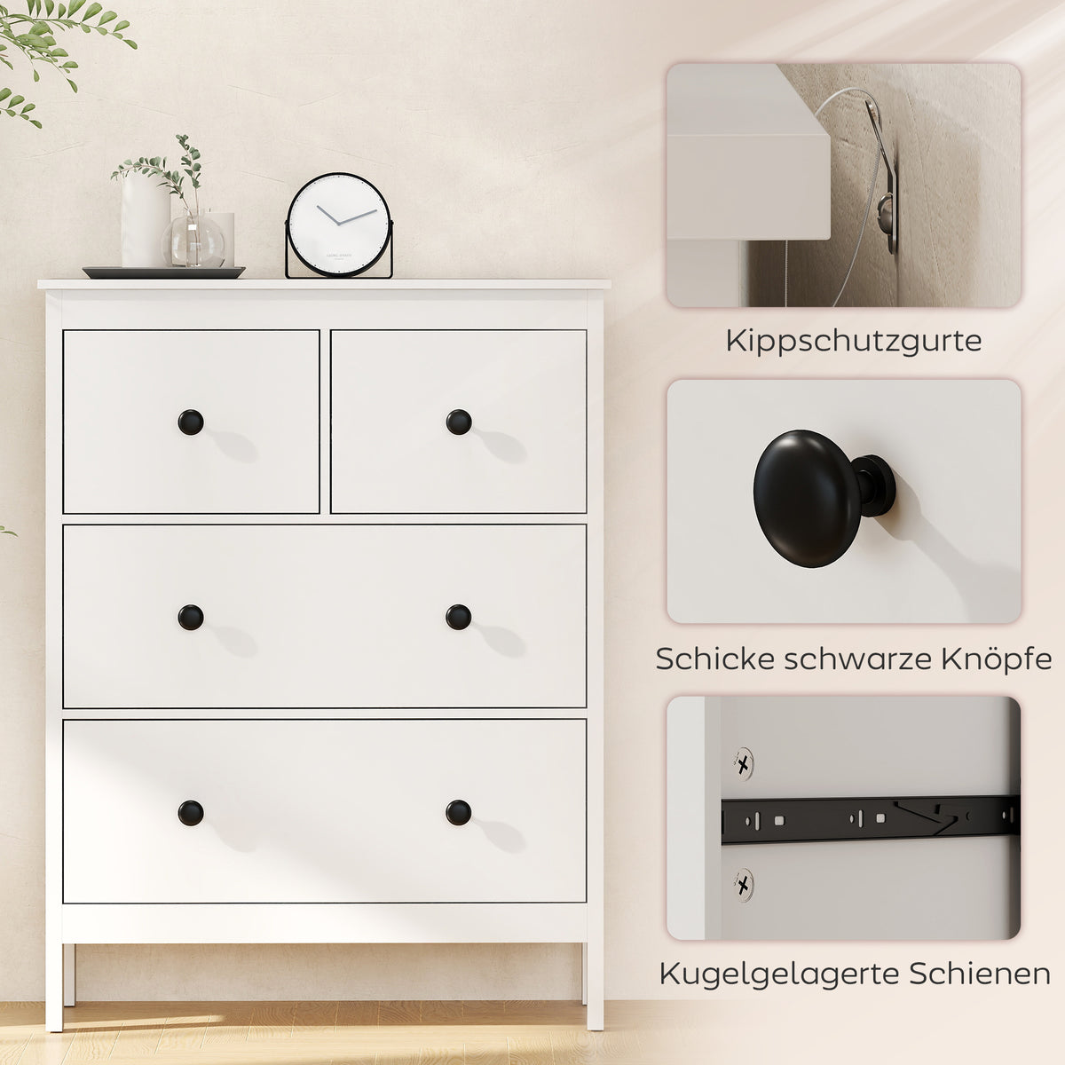 Kommode mit 4 Schubladen und Kugelauszügen