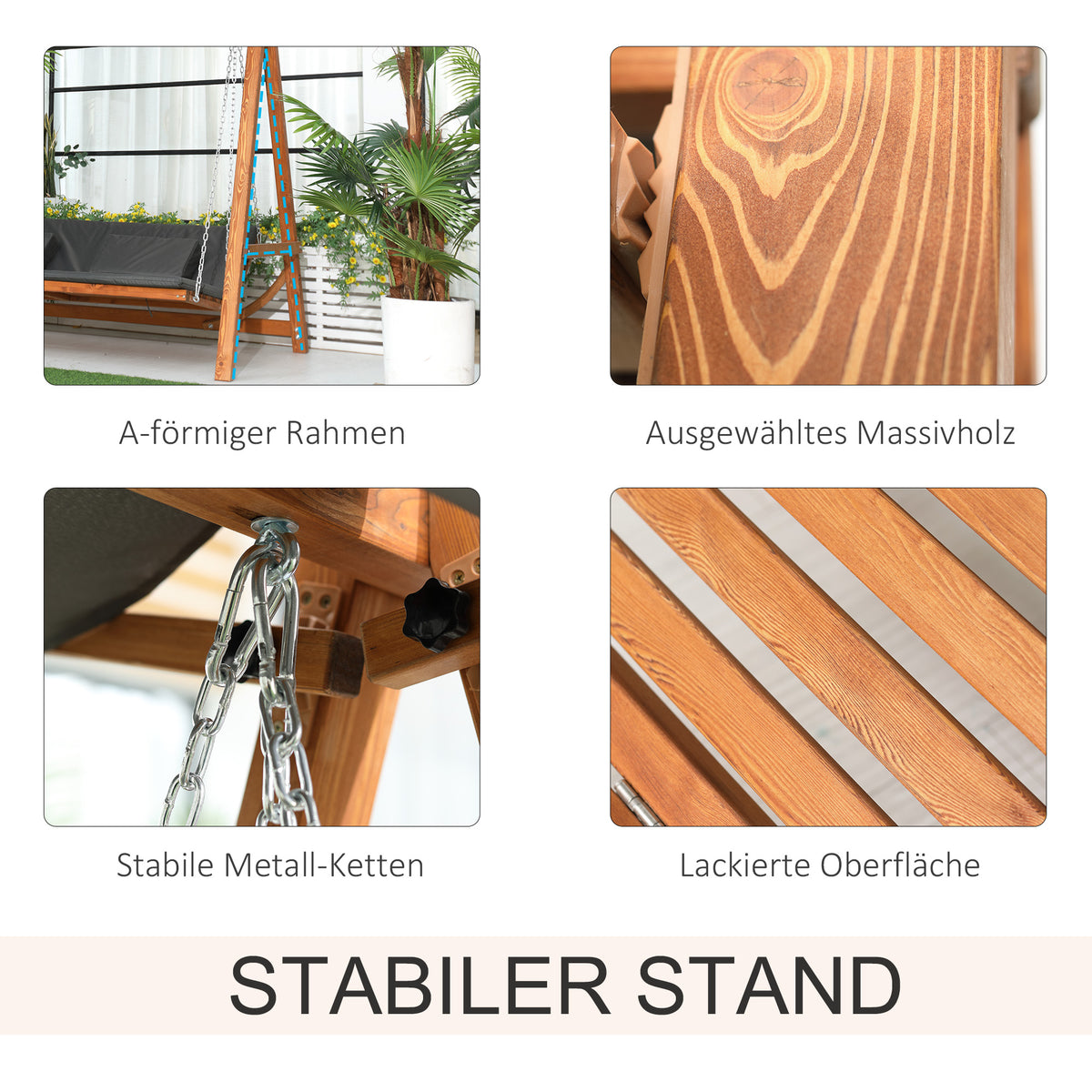 3-Sitzer Gartenschaukel mit Bettfunktion und Dach