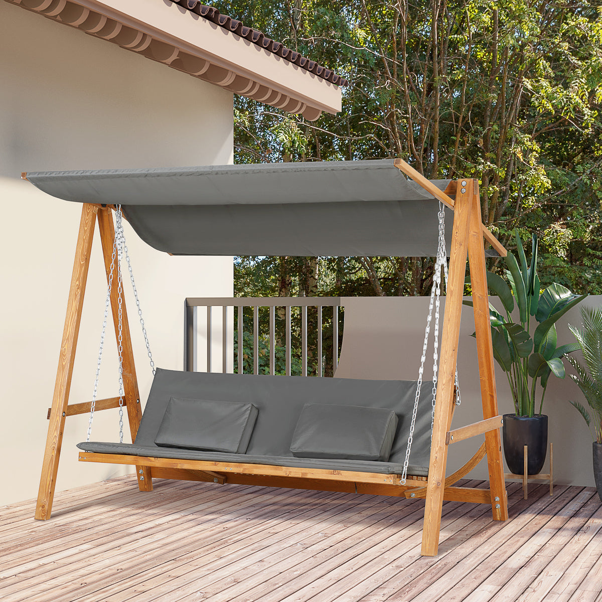 3-Sitzer Gartenschaukel mit Bettfunktion und Dach