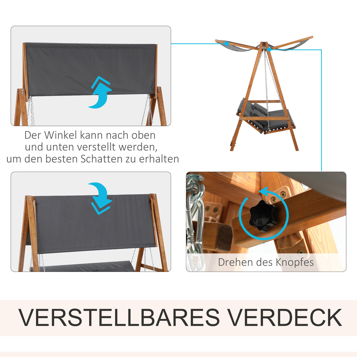 3-Sitzer Gartenschaukel mit Bettfunktion und Dach