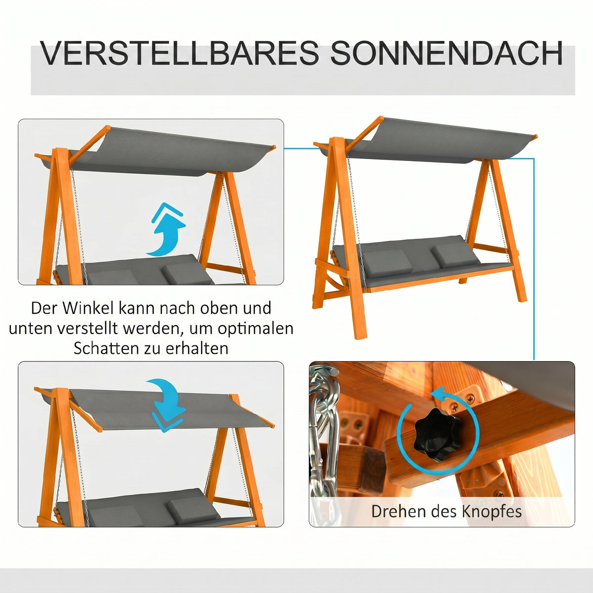 Hollywoodschaukel aus Lärchenholz mit Bettfunktion