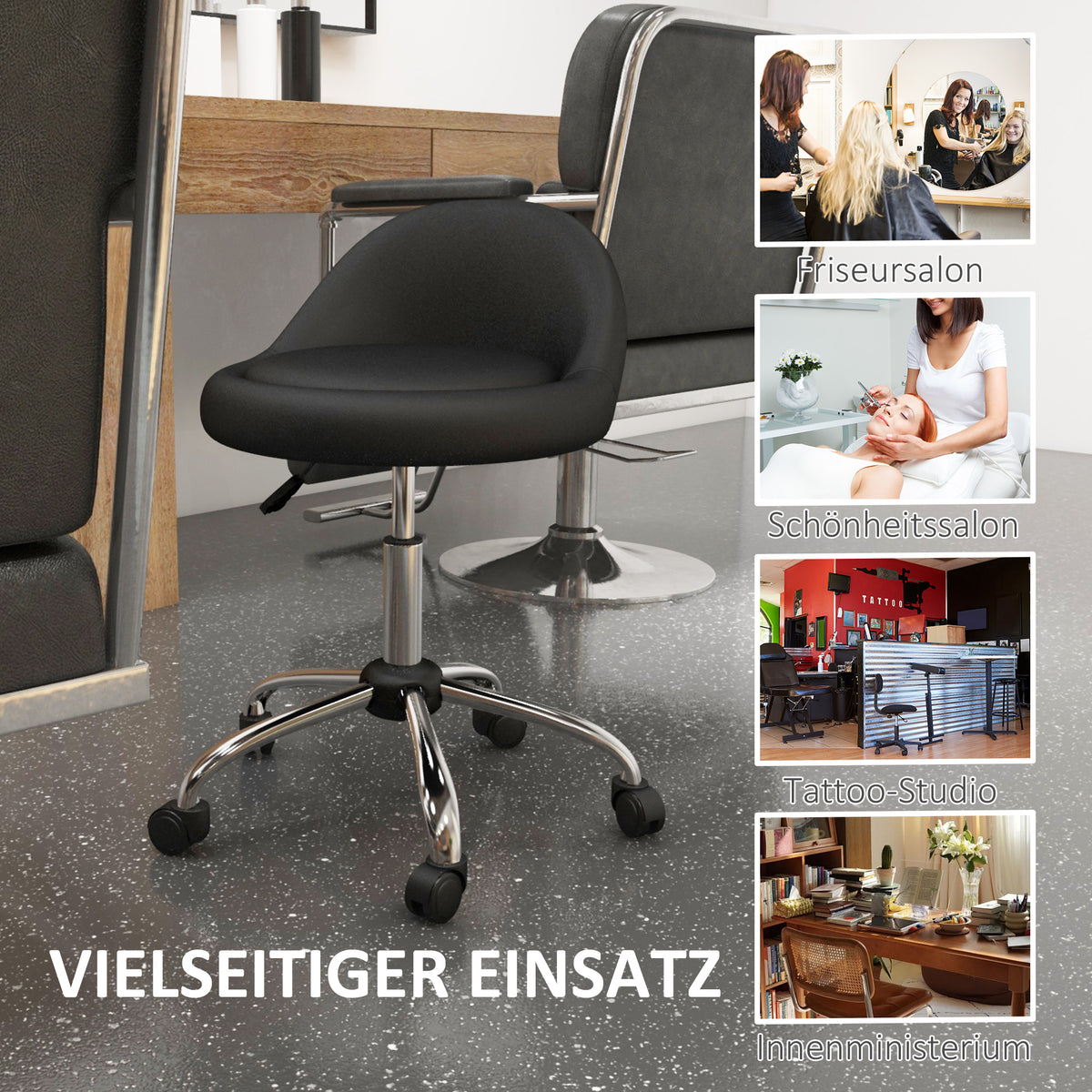 Höhenverstellbarer Rollhocker mit Drehfunktion