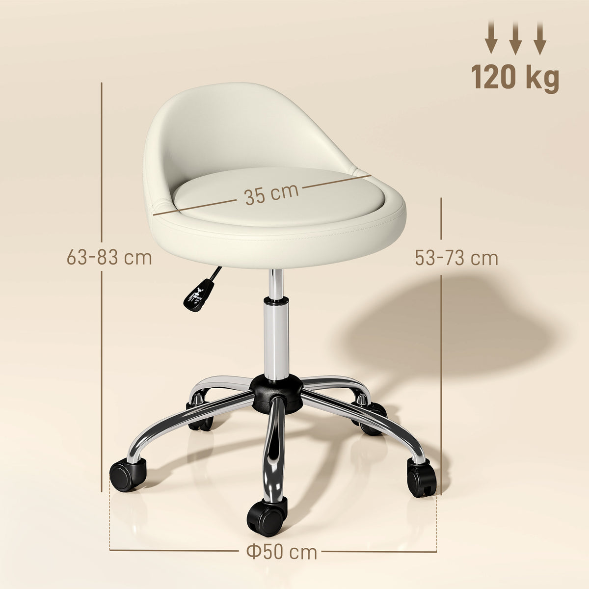 Höhenverstellbarer Rollhocker mit Drehfunktion