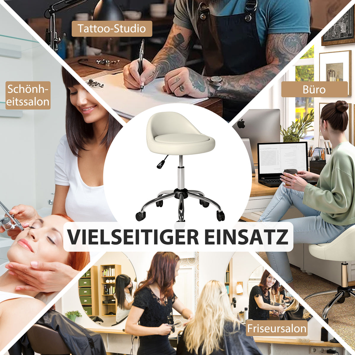 Höhenverstellbarer Rollhocker mit Drehfunktion