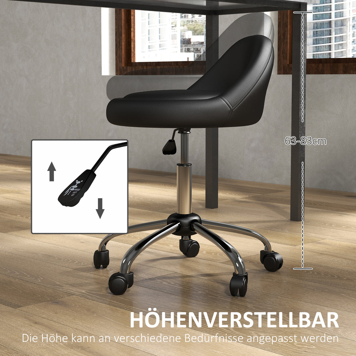 Höhenverstellbarer Rollhocker mit Drehfunktion
