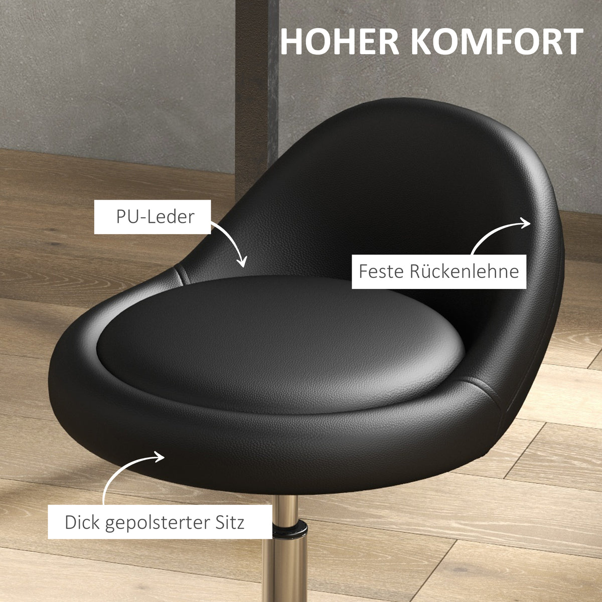 Höhenverstellbarer Rollhocker mit Drehfunktion