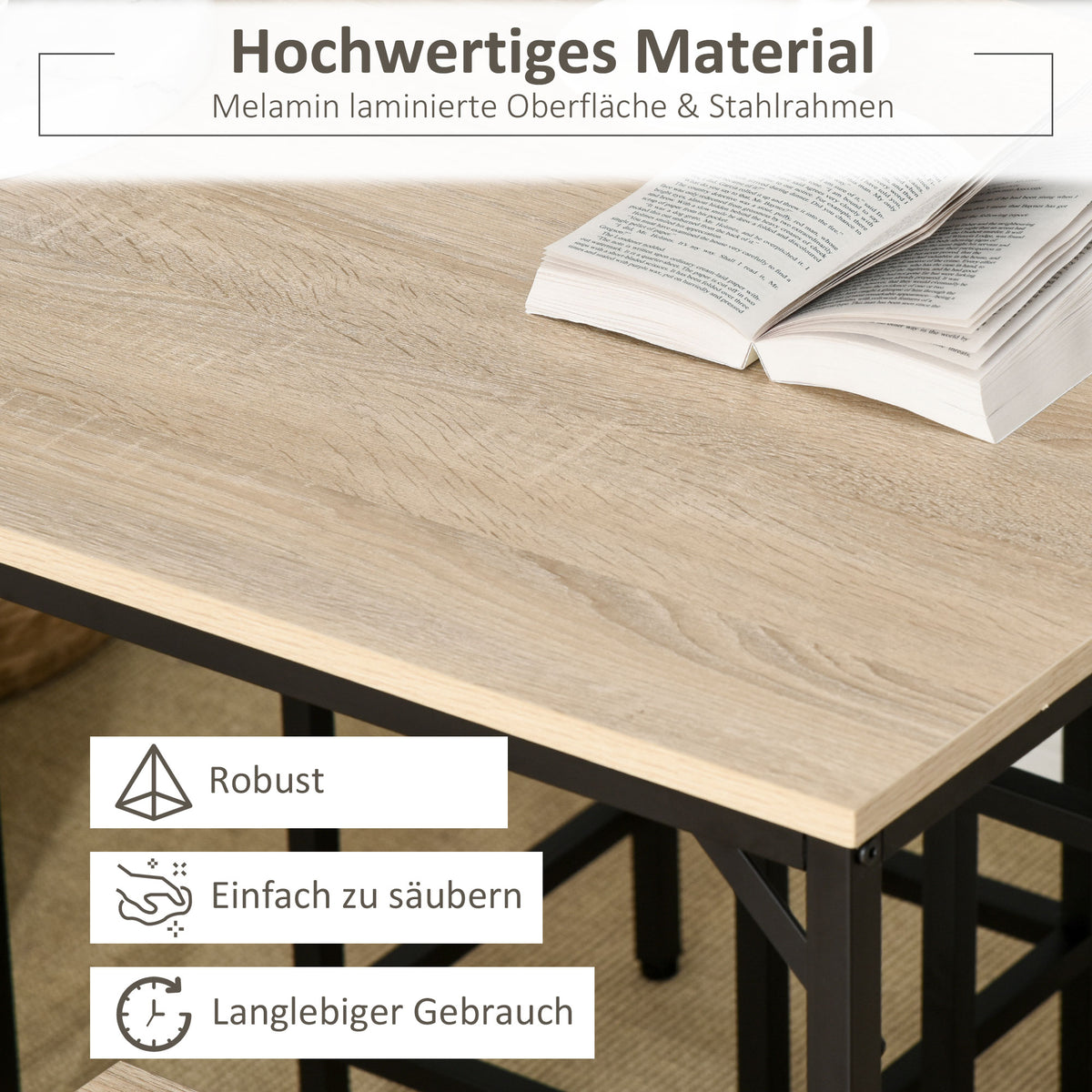 5-teiliges Bartisch-Set mit 4 Hockern