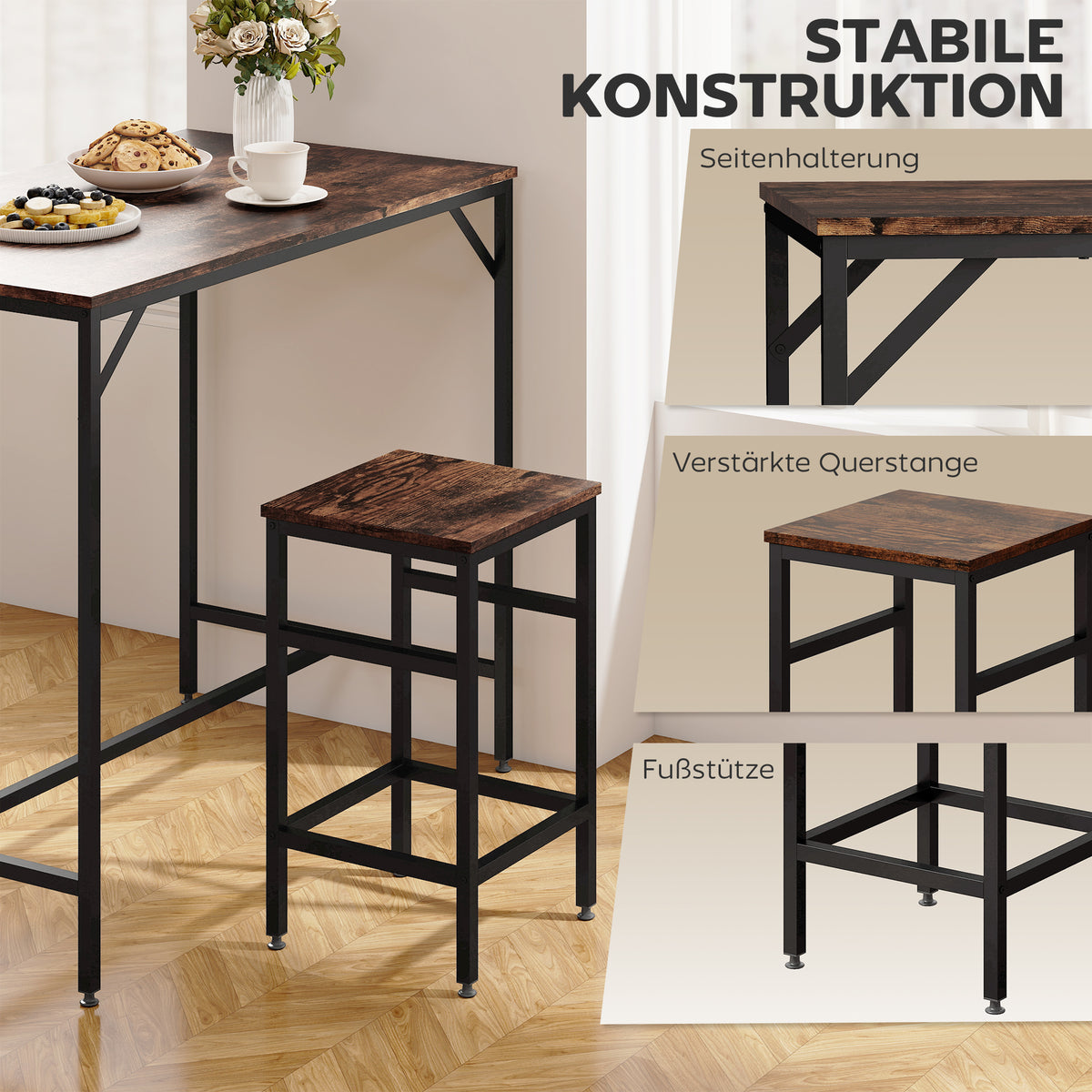 5-teiliges Bartisch-Set mit 4 Hockern