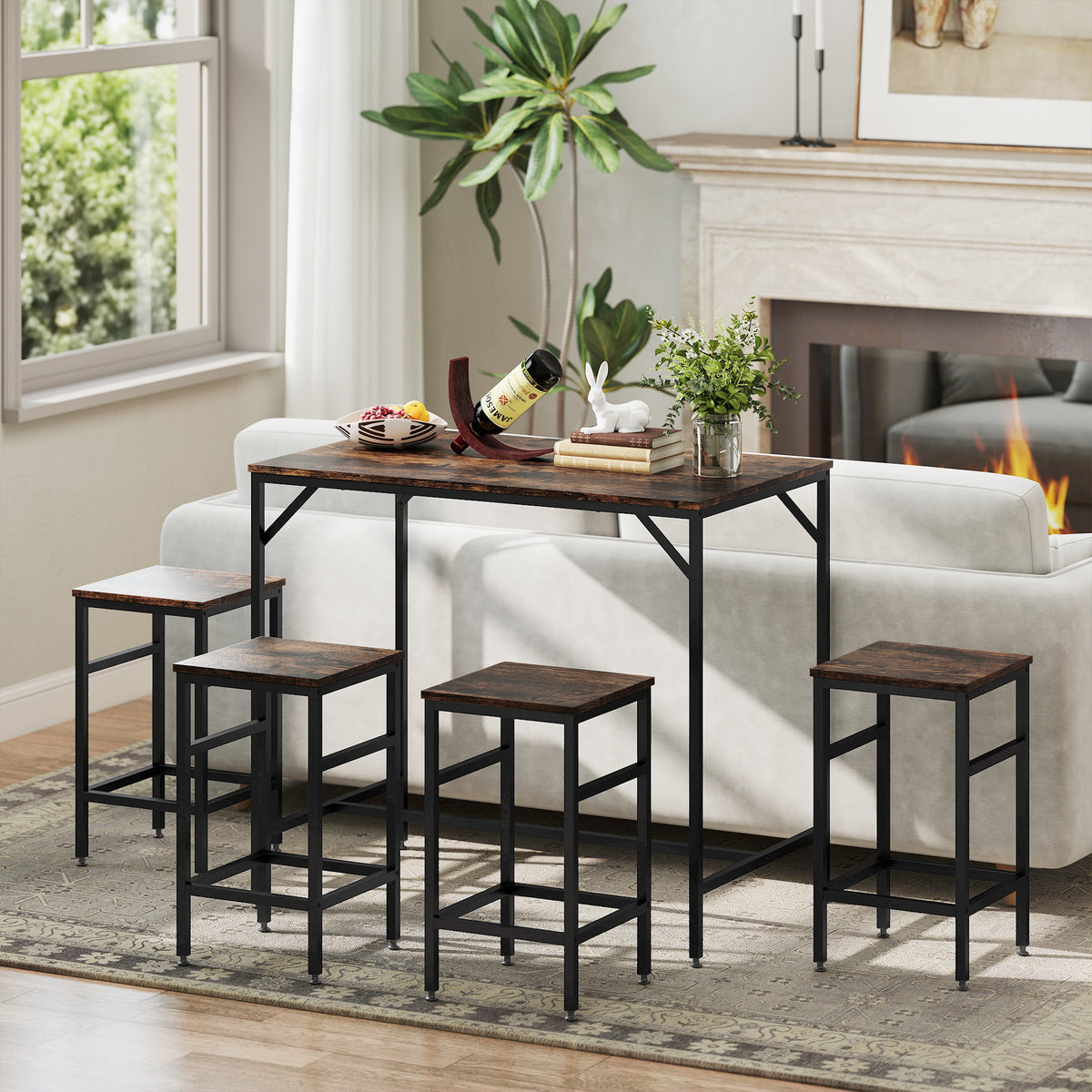 5-teiliges Bartisch-Set mit 4 Hockern
