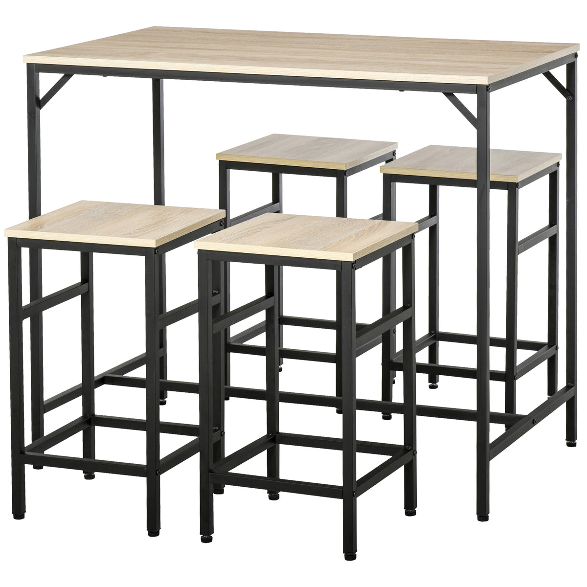 5-teiliges Bartisch-Set mit 4 Hockern