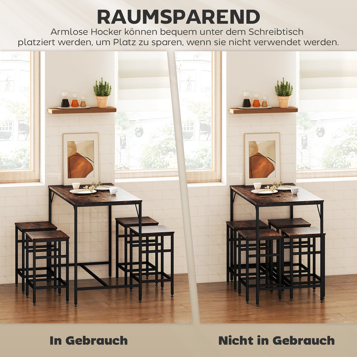 5-teiliges Bartisch-Set mit 4 Hockern