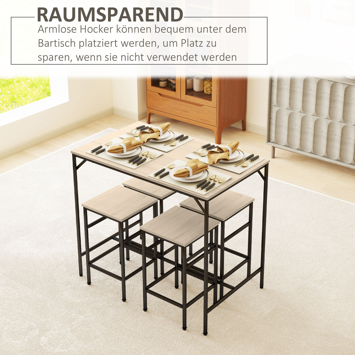 5-teiliges Bartisch-Set mit 4 Hockern