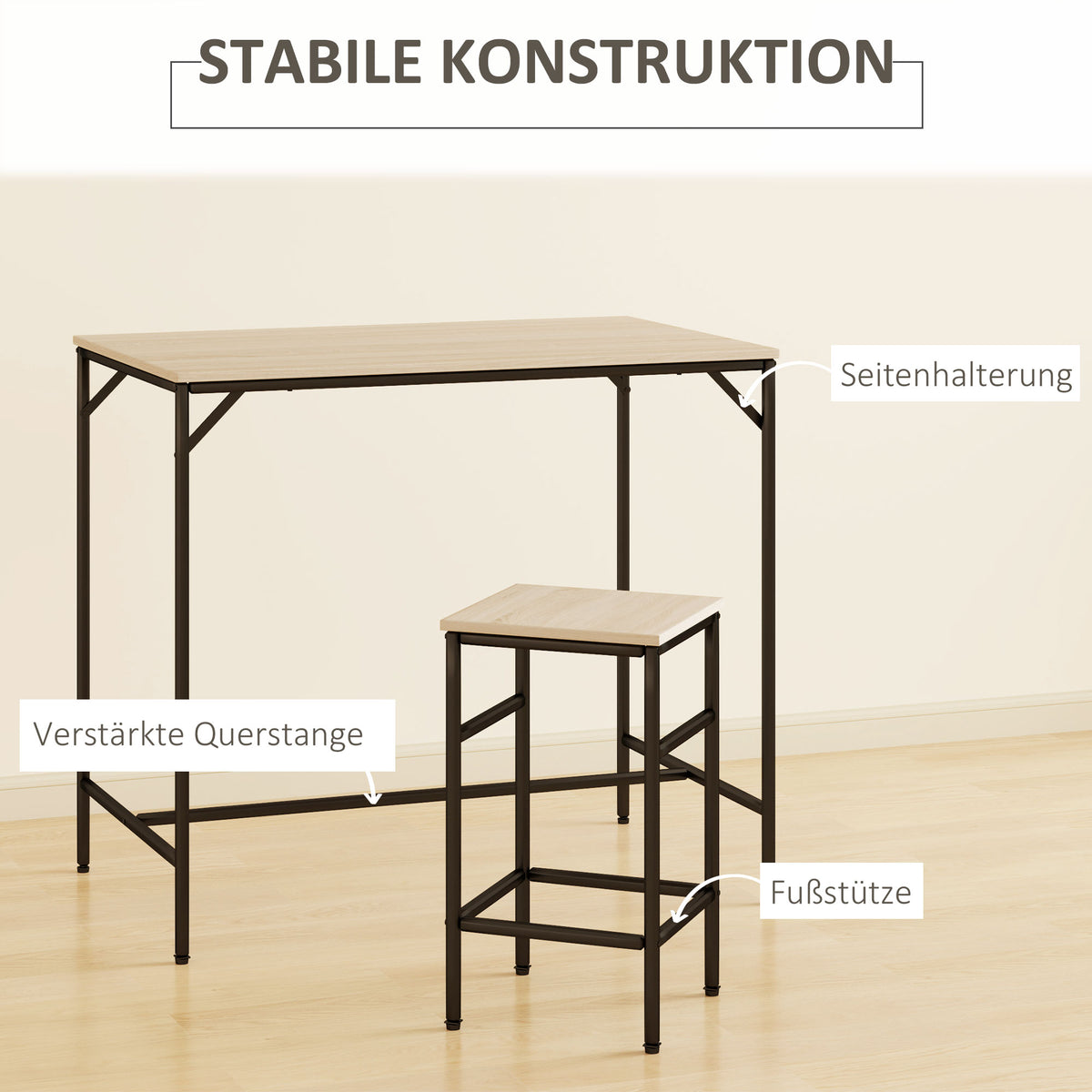 5-teiliges Bartisch-Set mit 4 Hockern