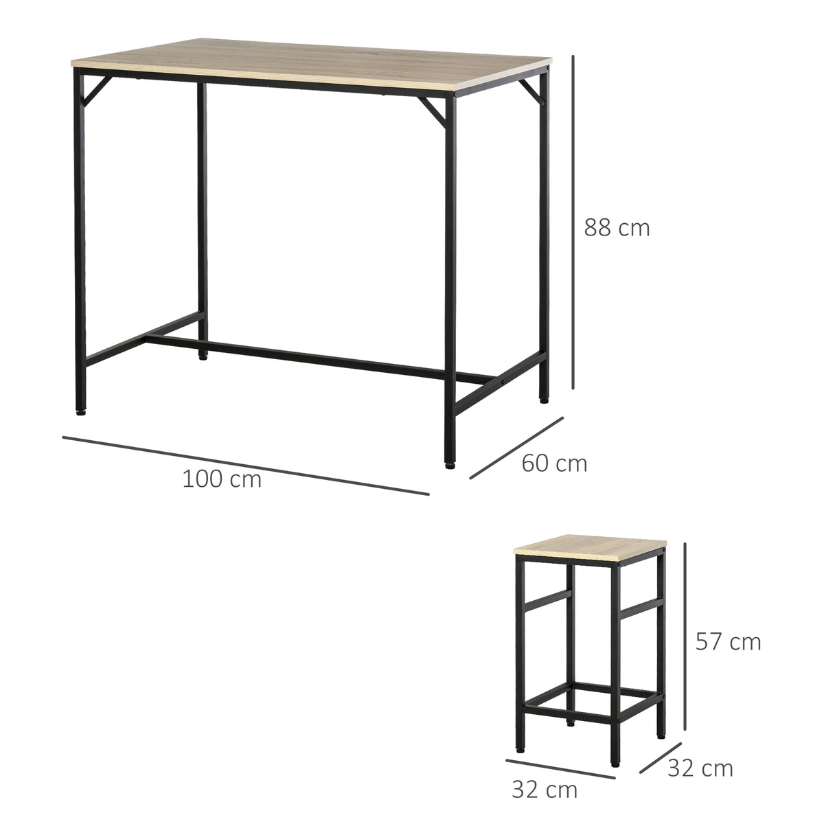 5-teiliges Bartisch-Set mit 4 Hockern