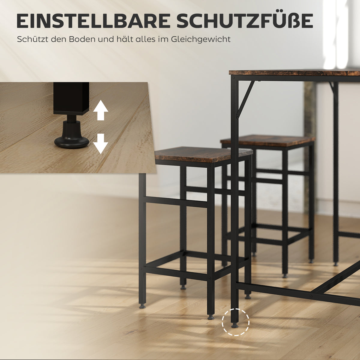 5-teiliges Bartisch-Set mit 4 Hockern