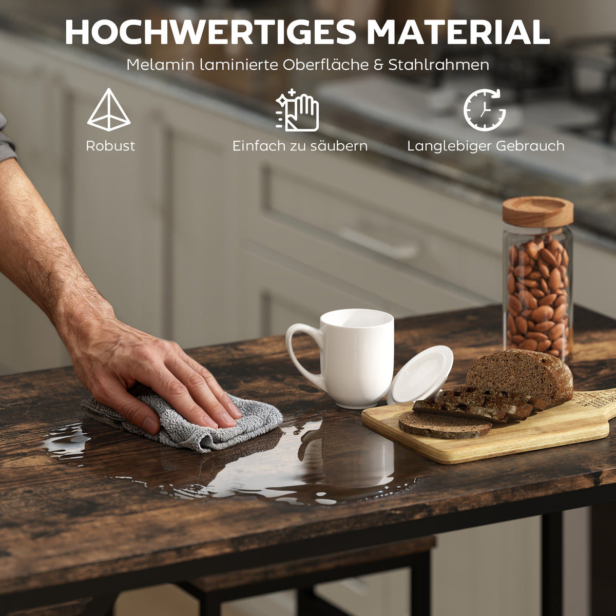 5-teiliges Bartisch-Set mit 4 Hockern